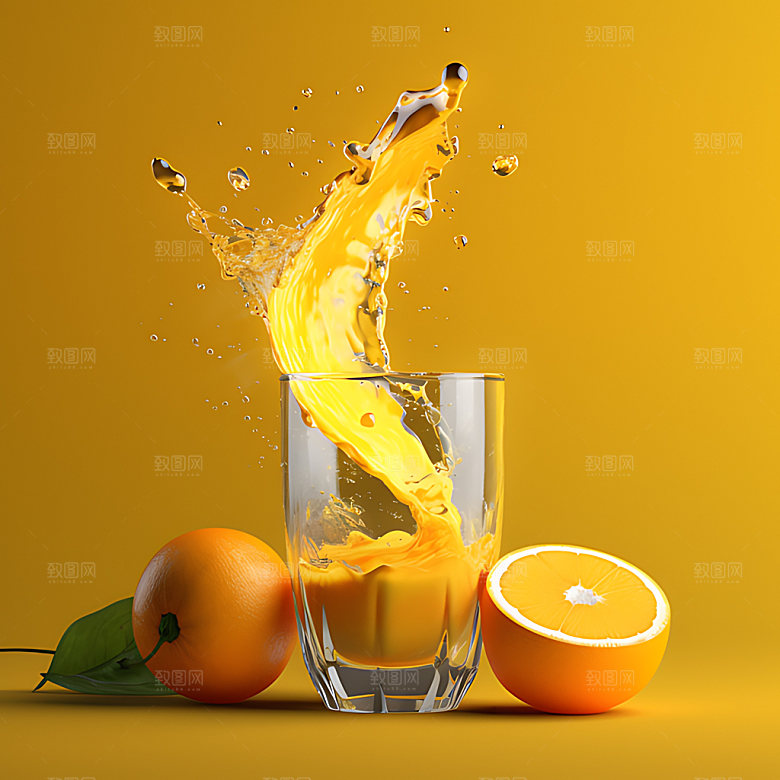 橙汁飞溅果汁橙子摄影图