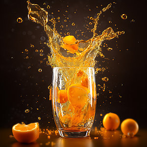 橙汁飞溅橙子特写摄影图