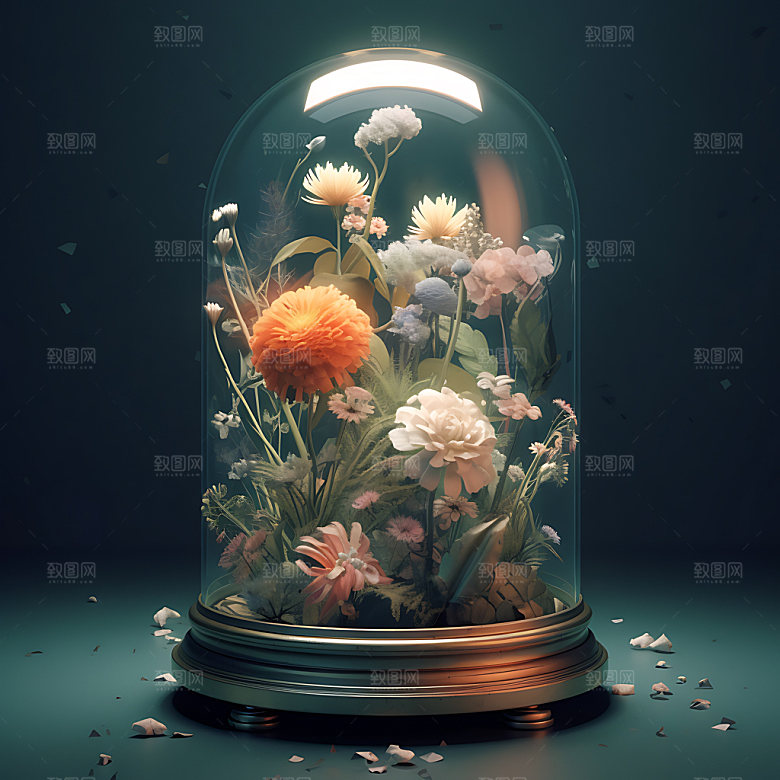 玻璃罩玫瑰精致浪漫创意摄影图