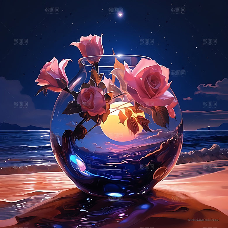 玻璃罩玫瑰神秘优雅创意摄影图