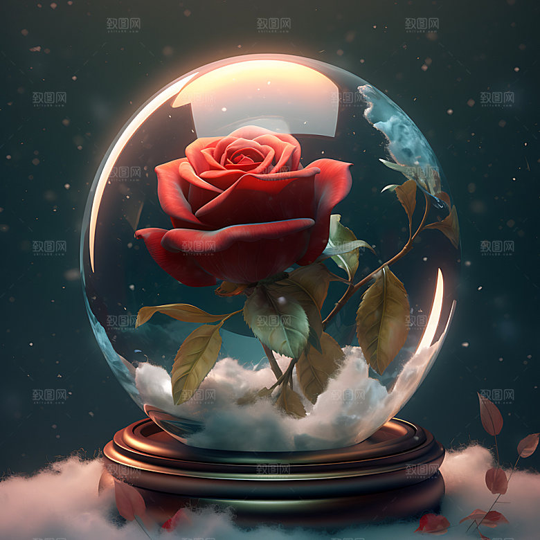 玻璃罩玫瑰优雅神秘创意摄影图