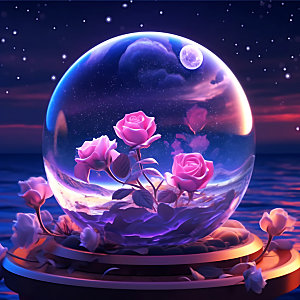 玻璃罩玫瑰神秘浪漫创意摄影图