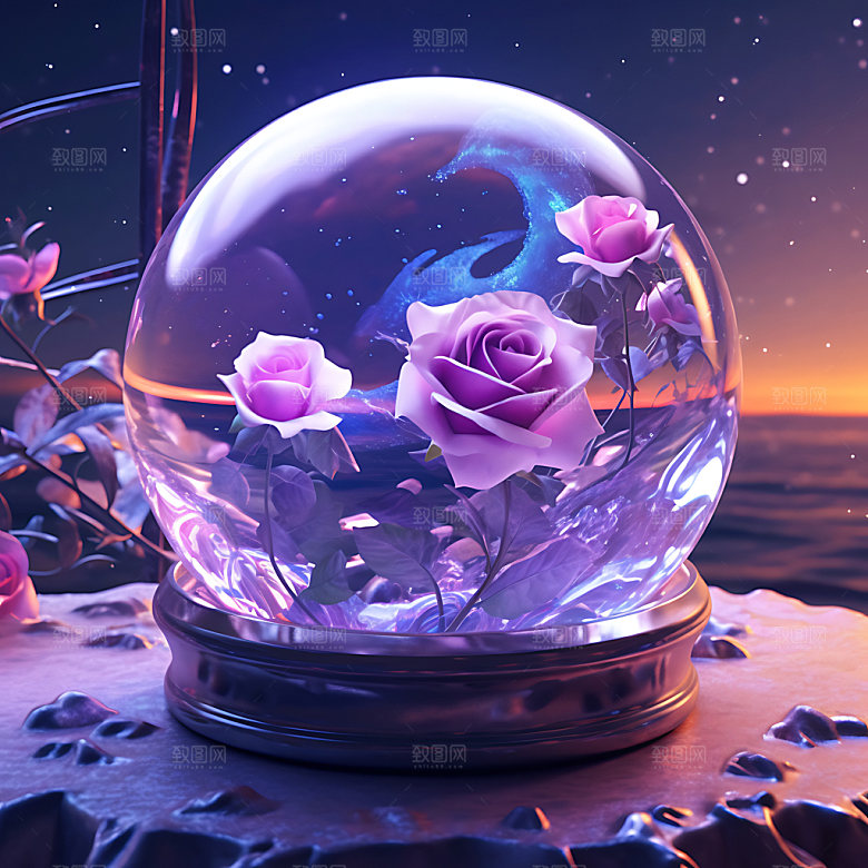 玻璃罩玫瑰神秘精致创意摄影图