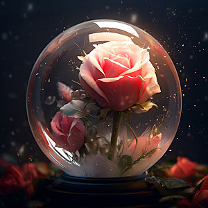 玻璃罩玫瑰精致优雅创意摄影图
