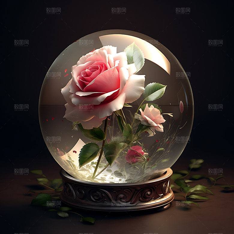 玻璃罩玫瑰神秘精致创意摄影图