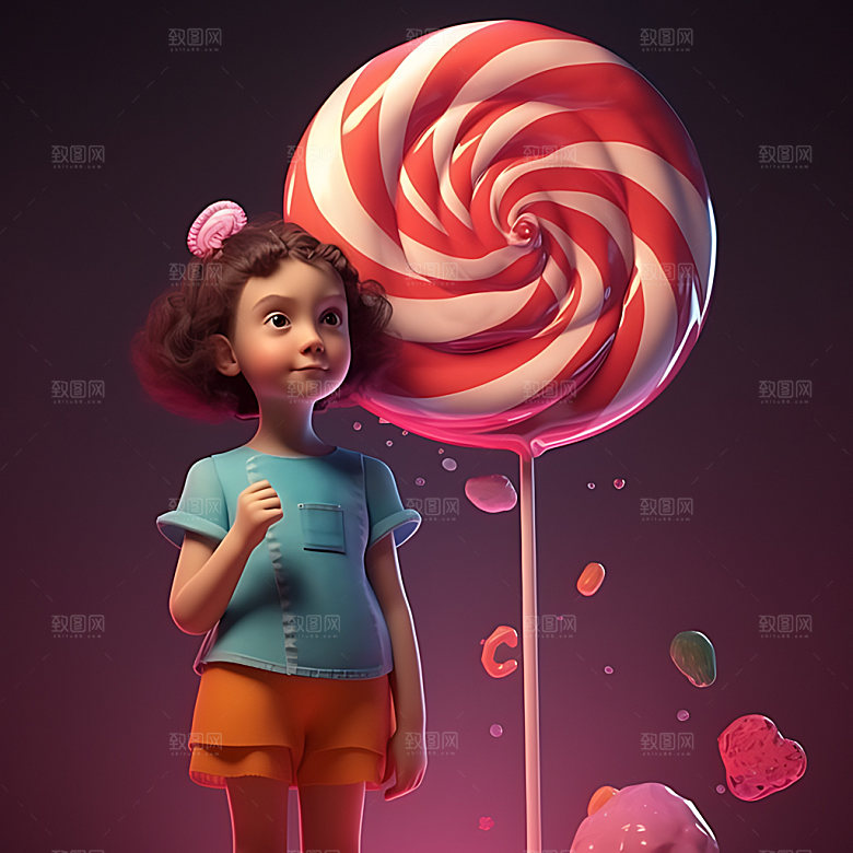 棒棒糖儿童童趣幻想插画