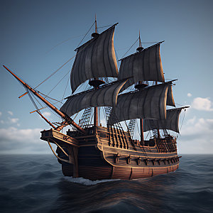 古代帆船航行航模模型