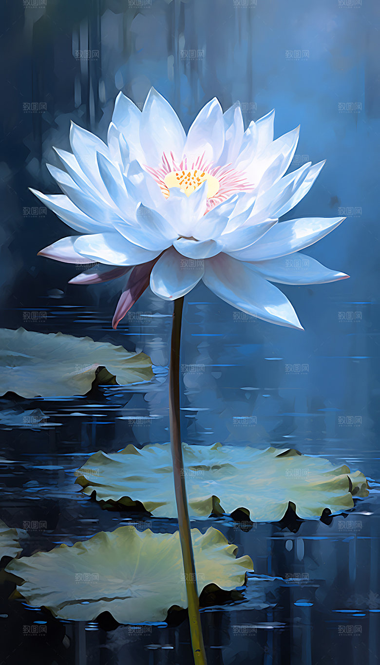 荷花优雅高雅油画
