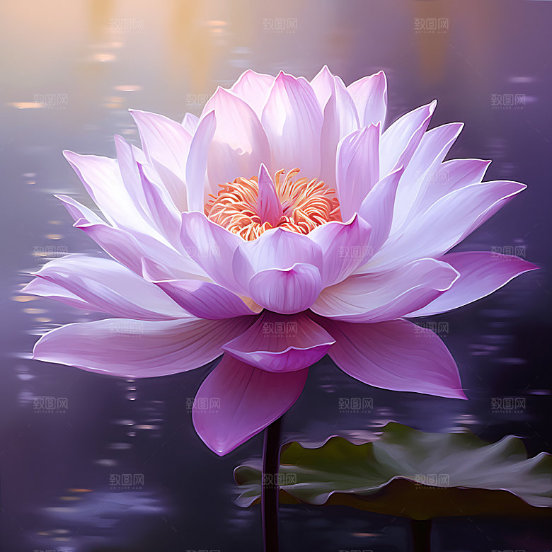 荷花清新质感油画