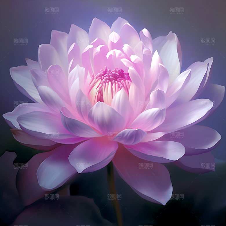 荷花高雅清新油画