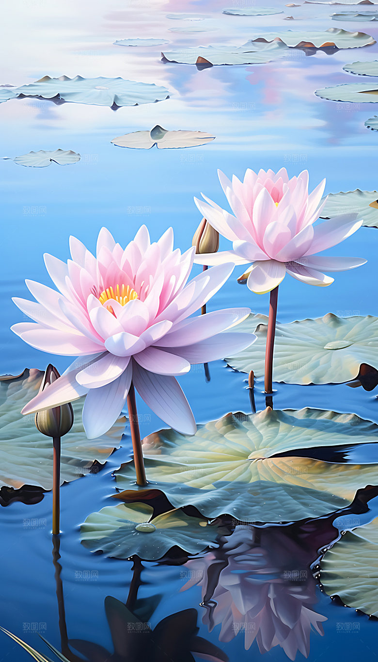 荷花质感高洁油画