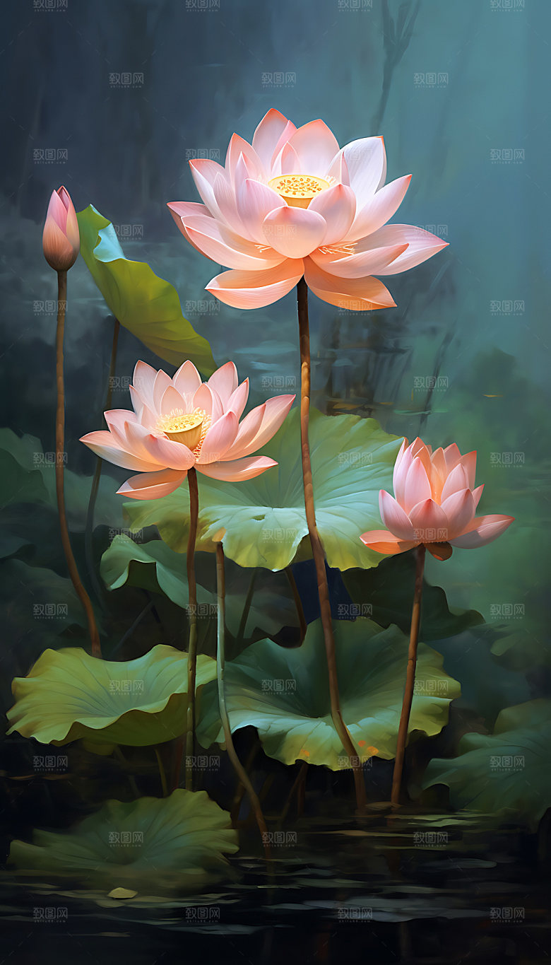 荷花高雅优雅油画