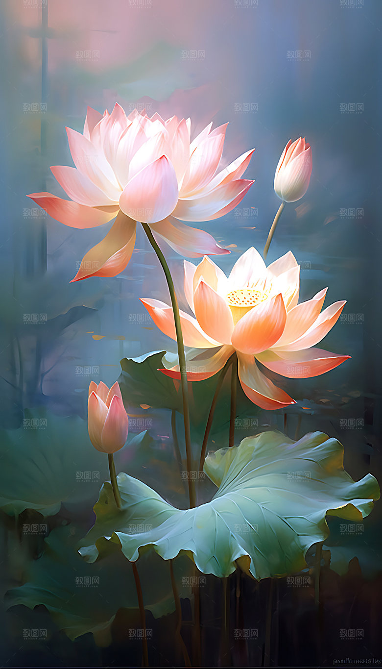 荷花清新高洁油画