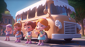 冰淇淋车儿童卡通模型