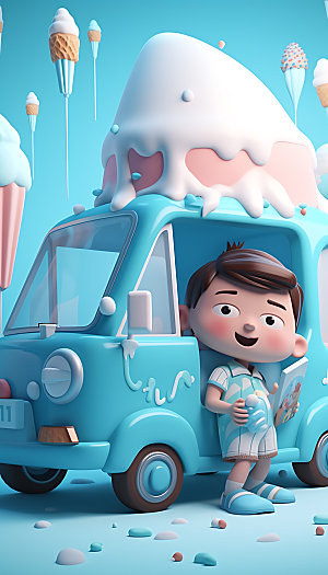 冰淇淋车卡通儿童模型