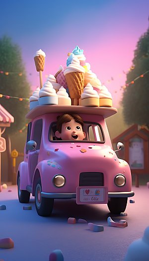 冰淇淋车卡通彩色模型