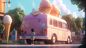 冰淇淋车儿童卡通模型