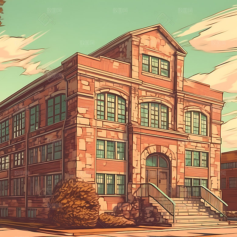 校园手绘大学插画