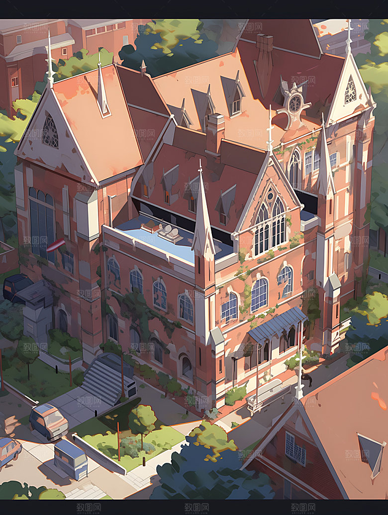 校园大学教学楼插画