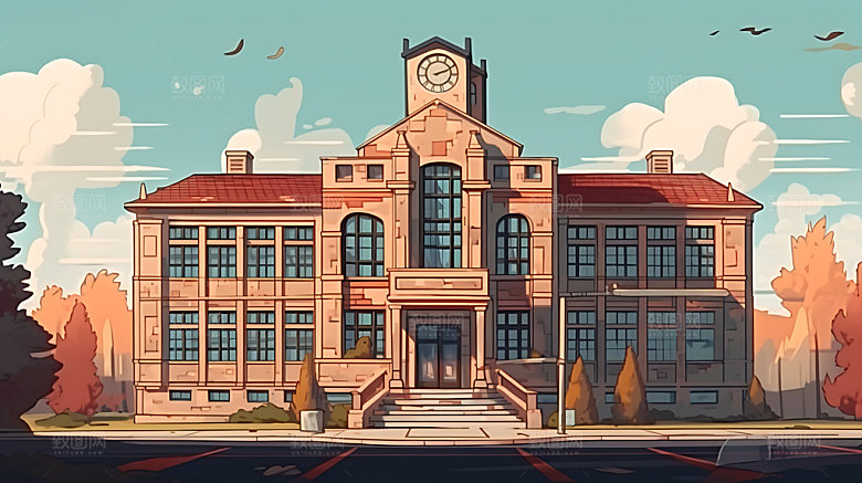 校园教学楼学校插画
