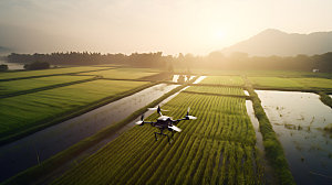 农业无人机喷洒科技摄影图