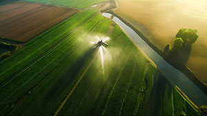 农业无人机耕作喷洒摄影图