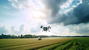 农业无人机喷洒耕种摄影图