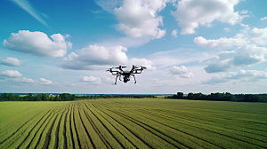 农业无人机农田喷洒摄影图