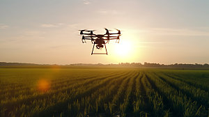农业无人机喷洒耕种摄影图