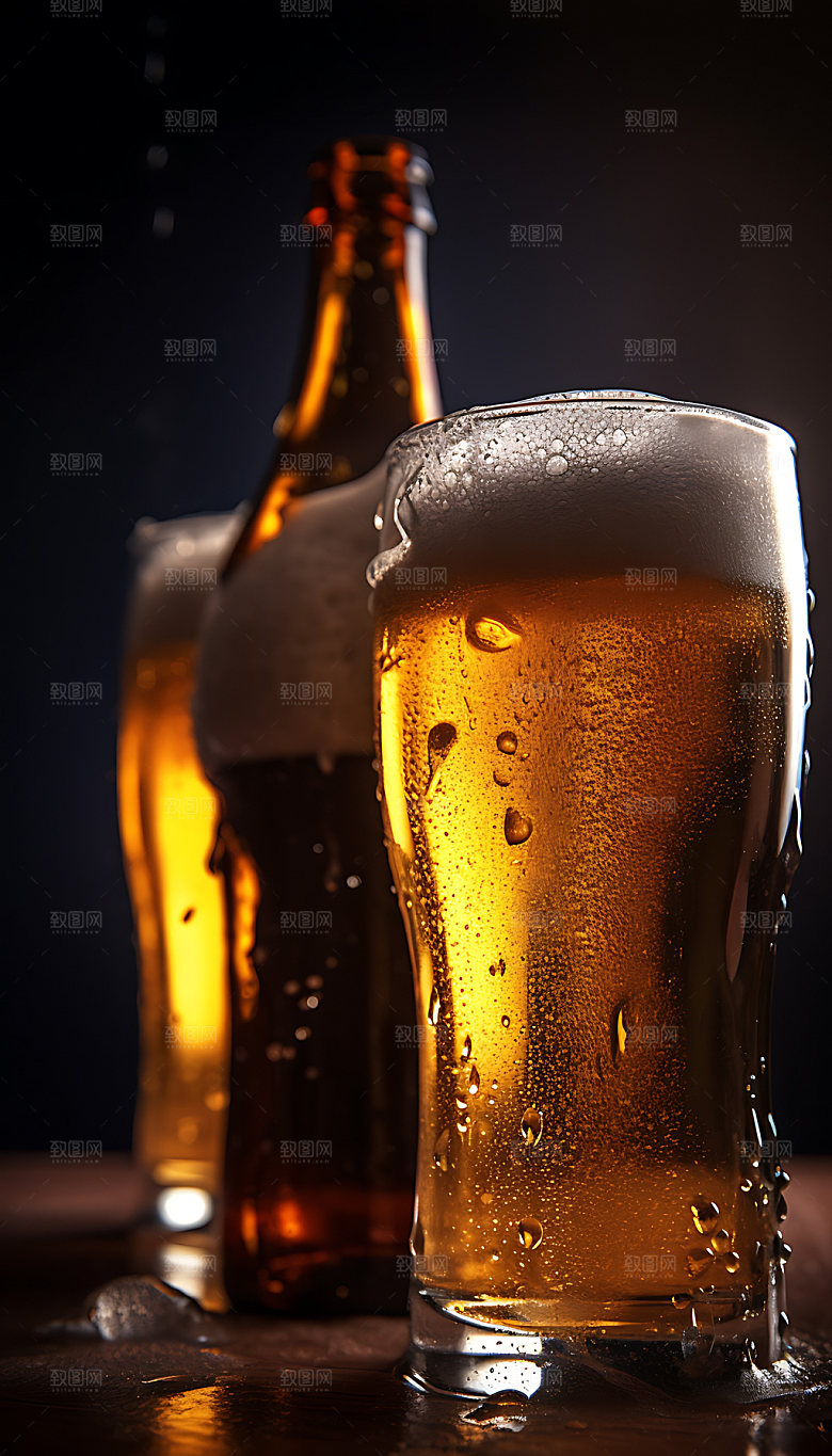 精酿啤酒特写冰爽摄影图