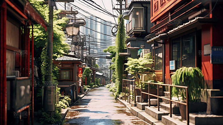 日系街道风光日本风光插画