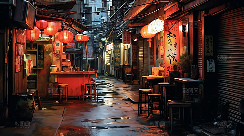 日系街道风光艺术插画