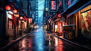 日系街道日本旅游风光插画