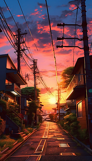 日系街道艺术日本风光插画