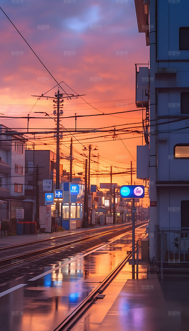 日系街道日本旅游艺术插画