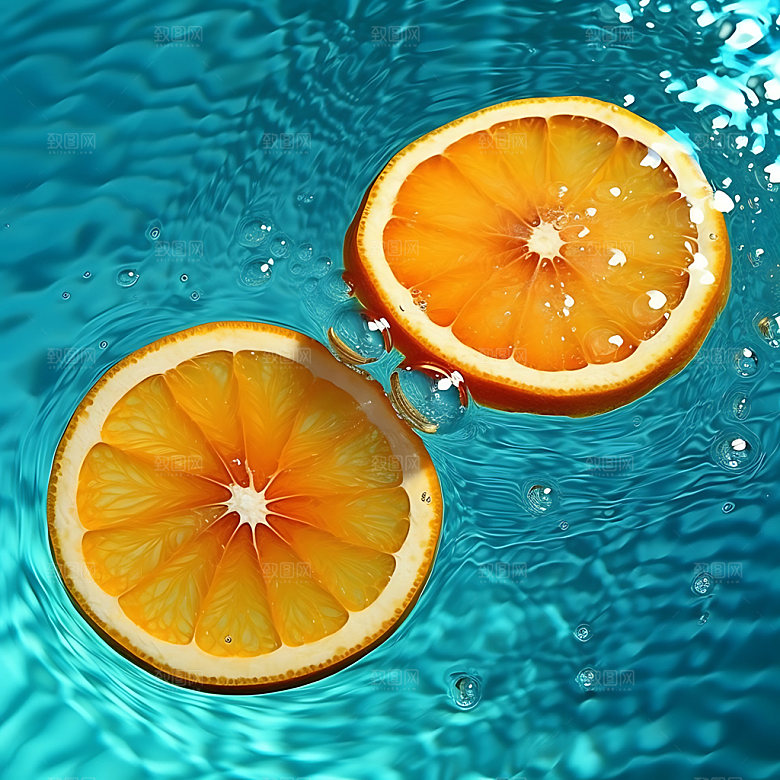 水中水果冰透水润摄影图