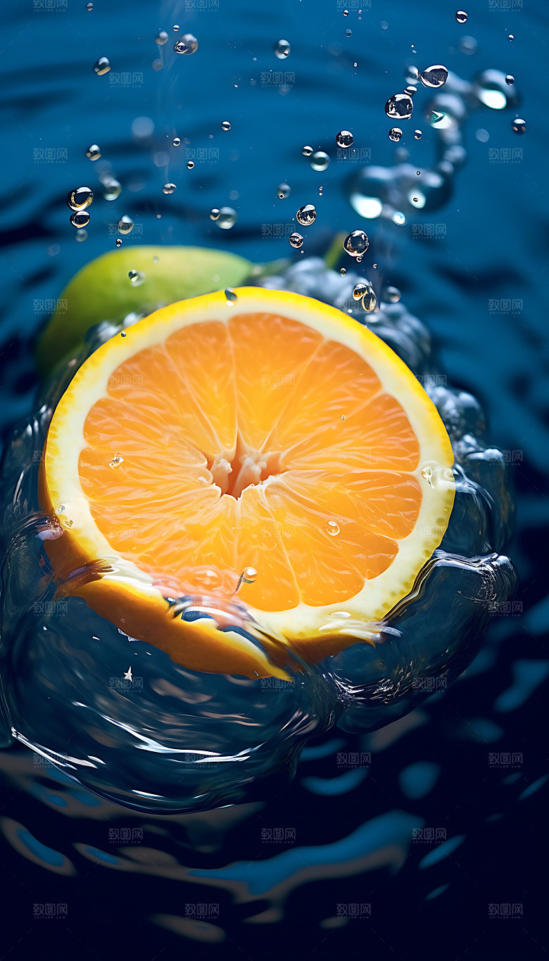 水中水果清新水润摄影图