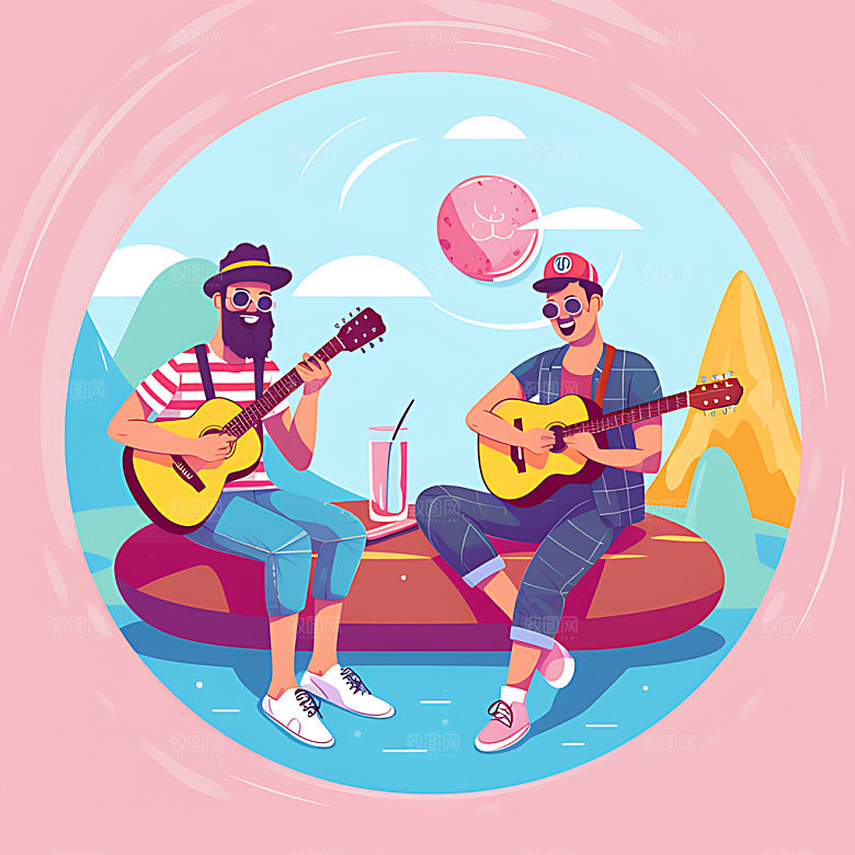 夏季扁平风旅游时尚插画