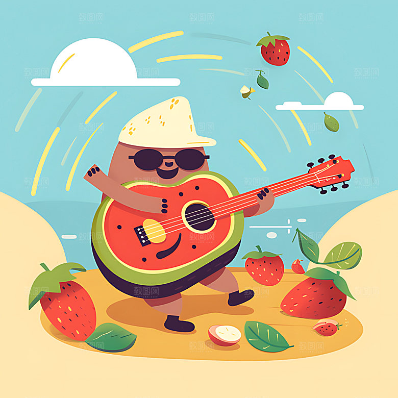 夏季扁平风度假旅游插画