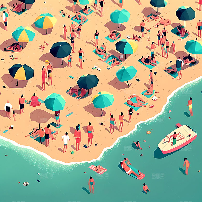 夏季扁平风旅游度假插画