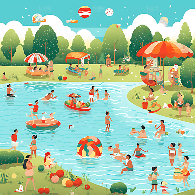 夏季扁平风艺术户外插画