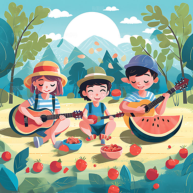 夏季扁平风旅游度假插画