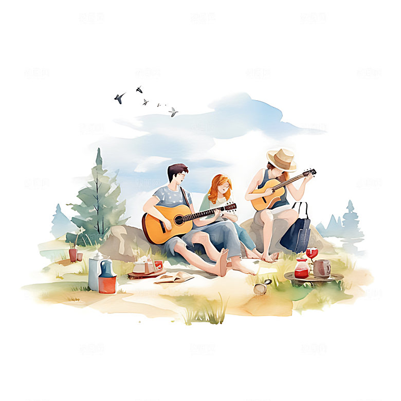 夏季扁平风度假旅游插画