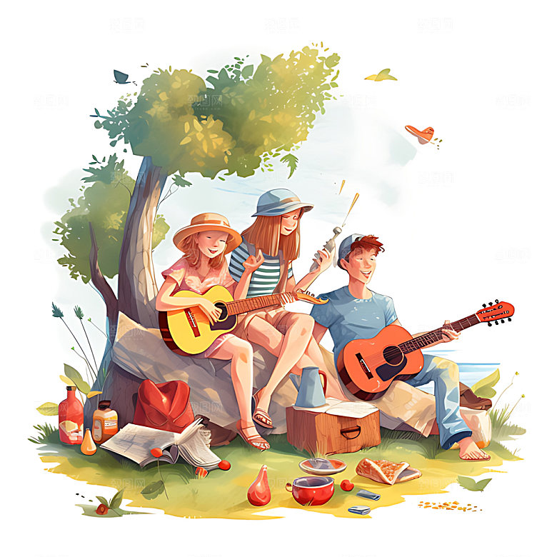 夏季扁平风户外艺术插画