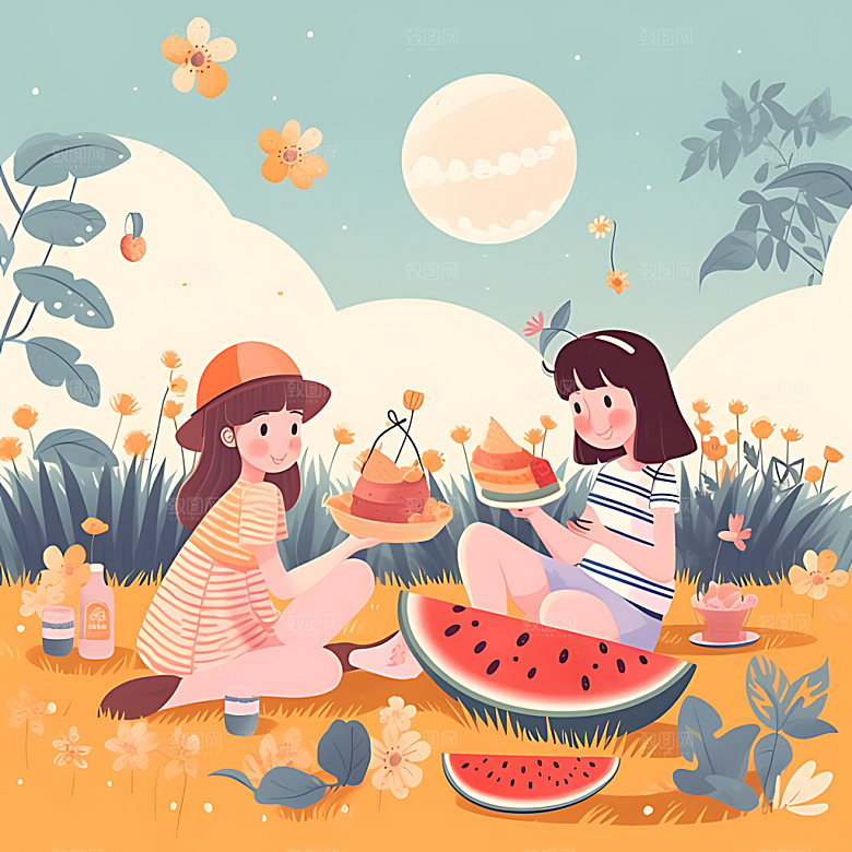 夏季扁平风度假时尚插画