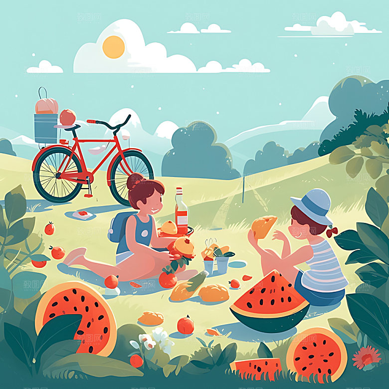 夏季扁平风时尚度假插画