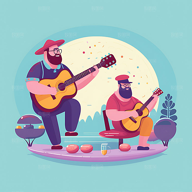 夏季扁平风旅游度假插画