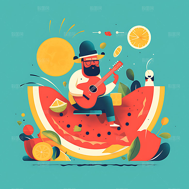 夏季扁平风旅游度假插画