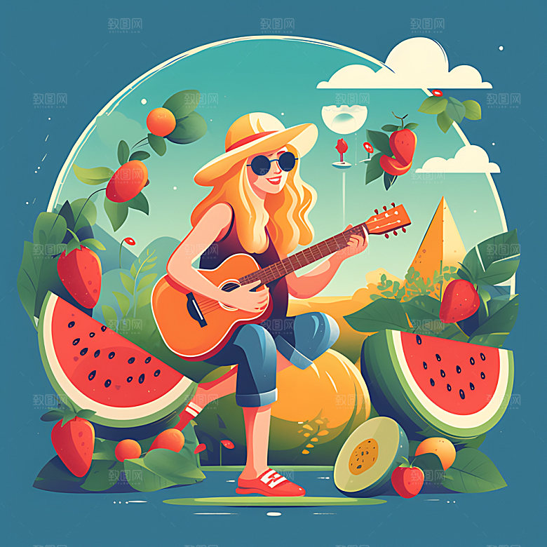夏季扁平风户外艺术插画