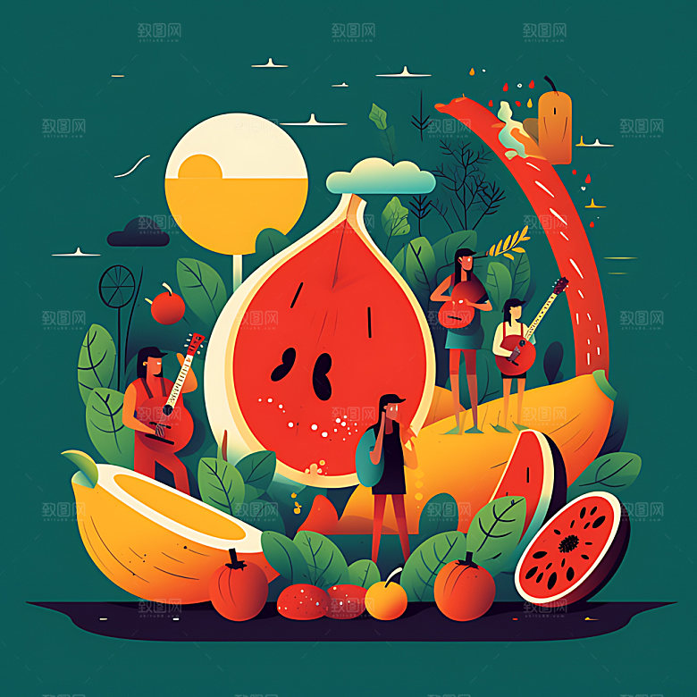 夏季扁平风艺术度假插画